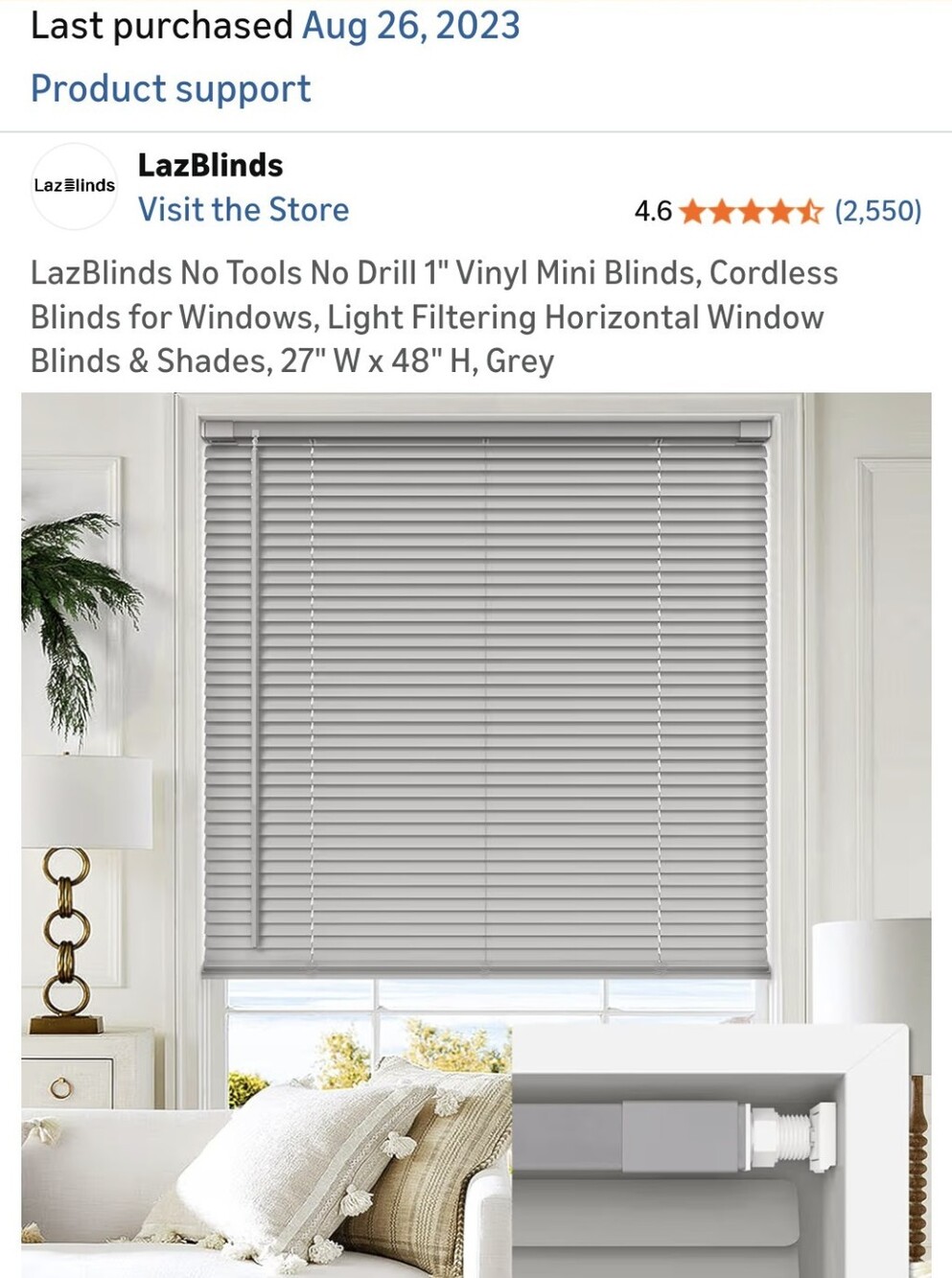 LazBlinds No Drill 1" Vinyl mini Blinds